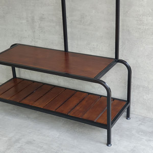 Minimalist Wooden <b>Shoe</b> Changing Chair with Integrated Coat <b>Hooks</b> Iron Frame KG68062 - Product Image 6