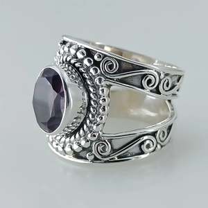 Navya Craft Handmade 925 Sterling Silver Boho <b>Statement</b> <b>Ring</b> Amethyst Oval Cut Size 4-13 for Christmas Anniversary Women's Gift - Product Image 2