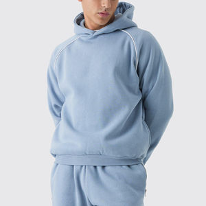 Hot Selling 2025 Unisex Oversized Cotton <b>Thick</b> Fleece <b>Hoodie</b> with Contrast Piping Custom Logo Pullover Sweatshirt <b>for</b> <b>Men</b> - Product Image 2