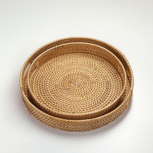 Venta al por mayor de bandejas redondas de bambú de Vietnam hecho a mano respetuoso con el medio ambiente bandeja para servir con estilo de ratán natural para restaurante-SR2096 - Product Image 3