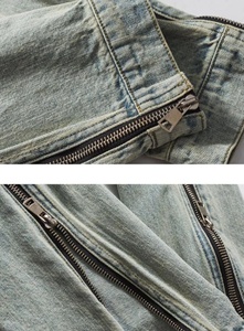 Custom Winter Denim Y2K <b>Jacket</b> <b>With</b> Metal Zipper <b>Fleece</b> <b>Lining</b> Men's Worn Out Vintage Denim Washed <b>Jacket</b> - Product Image 4