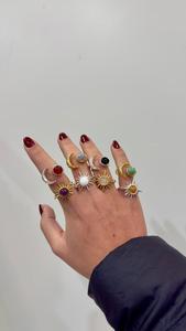 Bohemian Quartz Gemstone <b>Rings</b> <b>Set</b> for Women Brass <b>Gold</b> Plated Daily Wear Gift - Product Image 1