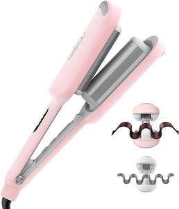 (T&D) Fer à friser et à onduler les cheveux - TYMO ROVY Beach Waves Curling Wand, Onduleur ionique pour des ondulations profondes avec 3 barres en céramique - Product Image 1