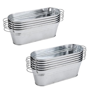 Maceta de metal con acabado galvanizado de diseño increíble con asas para el hogar y el jardín Maceta de flores de forma ovalada decorativa - Product Image 1