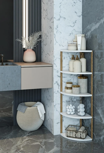 5-Tier Triangle Wooden Shelf <b>Unit</b> Corner <b>Storage</b> Shelf <b>for</b> Bathroom & Living Room - Product Image 5