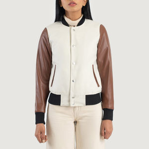 Veste universitaire pour femme, rose, personnalisée, de qualité supérieure, col montant, imprimé, manches contrastées, coque en laine, réversible - Product Image 4