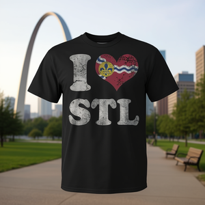 I Love STL Vintage <b>Grunge</b> <b>T</b>-<b>Shirt</b> Missouri Flag Design Unisex Adult Crew Neck Short Sleeve Promotional - Product Image 3
