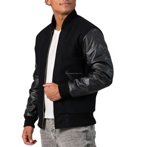 Veste Bomber Unisexe Style Urbain Vintage Varsity Letterman en Laine avec Manches en Cuir et Fermeture Éclair, Patchwork – Vente en Gros - Product Image 4