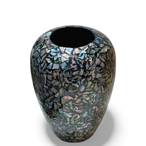 Ensemble décoratif artisanal en nacre comprenant un vase avec boîte et plateau, incrustation élégante de coquillages pour centre de table à la maison - Product Image 4