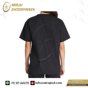 Mujeres manga corta cuello en V uniforme Poly Spandex verano, Hospital Scrubs trabajadores de la salud enfermera uniforme cintura elástica Scrubs Set - Product Image 4