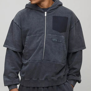 Poche avant Design Hiver Surdimensionné Poids lourd 500Gsm 100% Coton Lavé à l'acide Impression personnalisée Vêtements pour hommes Zip Up - Product Image 1