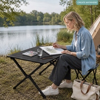 Table pliante portable empilable en acier au carbone imperméable pour pique-niques à domicile, camping, parc, utilisation en extérieur - Légère
