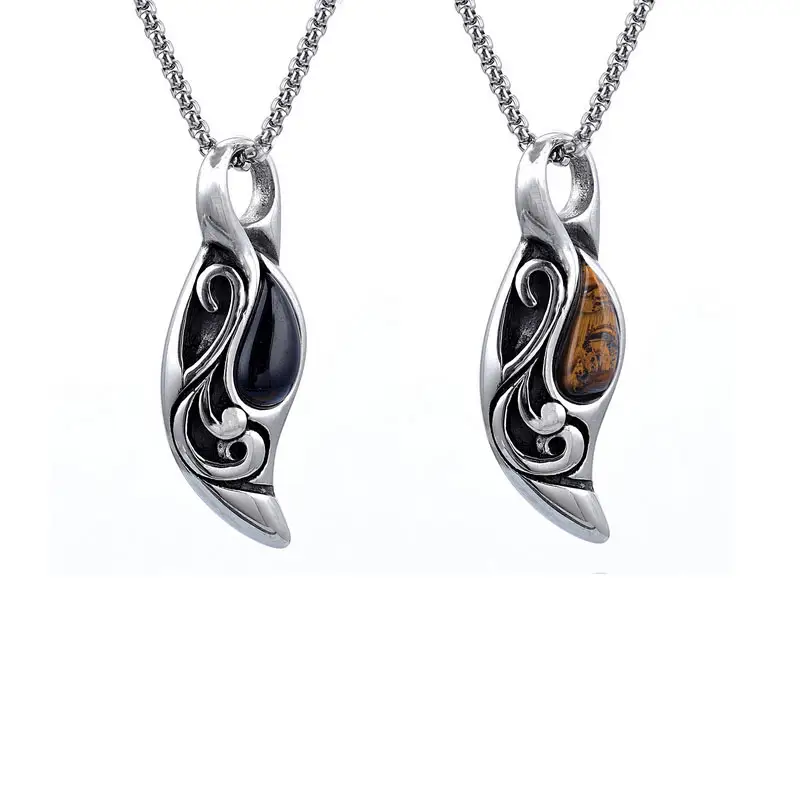 wholesale men jewelry stainless steel antique pendant viking tiger eye stone necklace