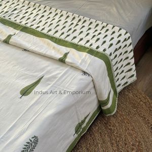 Algodón suave verde impreso dohar bloque de mano estampado Boho jaipuri manta doble Dohar - Product Image 3