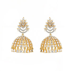 Superbe et exclusive collection de boucles d'oreilles American Diamond Jhumki avec placage 2 tons 419437 - Product Image 1