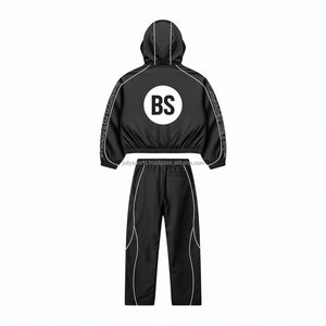 Más tamaño Premium 210GSM nylon poliéster cortavientos conjunto ligero impermeable color negro contraste tubería cortavientos conjunto - Product Image 2