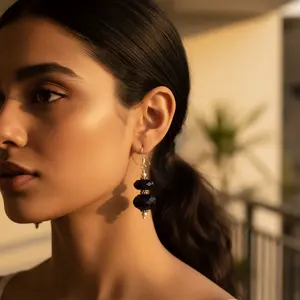 Pendientes de cuentas de ónix negro para mujer, joyería de moda llamativa - Product Image 2