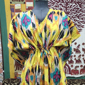 Pur coton longue robe caftan indien Ikat imprimé maillots de bain Bikini couvrir Floral vêtements d'été vêtements de fête pour les femmes - Product Image 1