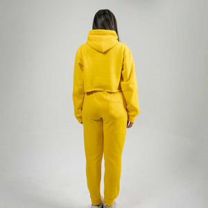 Vente chaude Ensemble de survêtement décontracté pour femmes, écologique, avec logo personnalisé, ensemble 2 pièces, haut court à capuche, jogging, vente en gros - Product Image 2
