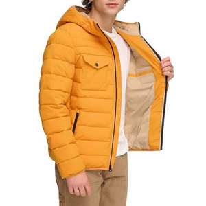 Veste d'hiver en duvet pour homme, jaune, entièrement imprimée, logo personnalisé, col montant, veste coupe-vent pour homme, veste en duvet de rue - Product Image 4