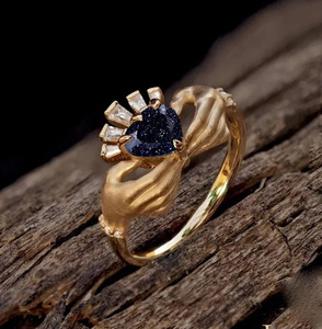 Blue sandstone Heart Cut <b>Ring</b> Women 14K <b>Gold</b> <b>Claddagh</b> Engagement <b>Ring</b> Trendy July Birthstone Celebrate Weddings Engagement IGI - Product Image 1