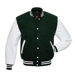 Veste bomber varsity à manches blanches brillantes, veste letterman avec manches en cuir, veste varsity en cuir letterman - Product Image 1