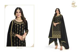 Fournisseur de vêtements musulmans – Salwar Kameez pakistanais et indien en soie de viscose douce, broderie riche, longueur ras du sol, trois pièces - Product Image 6