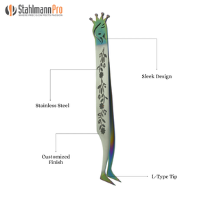 Pinces à épiler professionnelles de haute qualité en acier inoxydable, à pointe inclinée, pour extensions de cils, pointe incurvée, Stahlmann - Product Image 3