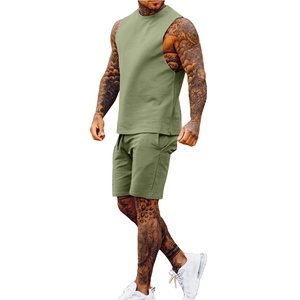 Ensemble short en coton respirant de haute qualité pour hommes, survêtement imprimé de couleur unie pour vêtements d'été décontractés - Product Image 1