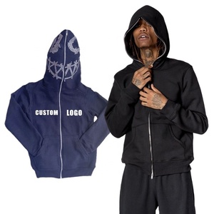Breathable Wholesale Heavy GSM Fleece 100% Cotton Oversized Solid Winter Men's Full Face Zip Hoody with Embroidery Option - Product Image 1