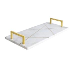 Plateau en marbre naturel Pierre à bijoux Plateau de service en marbre naturel Plateau allongé festonné Poignée en laiton - Product Image 3
