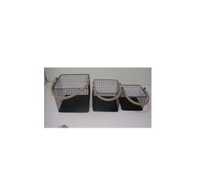 Industrial Farmhouse Black Wire <b>Basket</b> Set Fruit Bowl with Natural Rope Handle Multi-functional Decorative <b>Mesh</b> <b>Storage</b> <b>Baskets</b> - Product Image 1