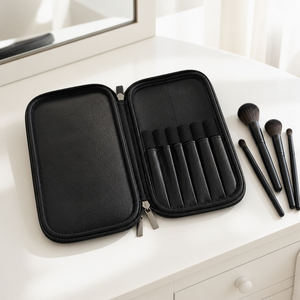 Sac à pinceaux de maquillage à double fermeture éclair, organiseur de cosmétiques portable et étanche avec emplacements pour pinceaux - Product Image 2