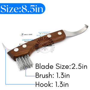 Cuchillo de pezuña personalizado Herramienta de cuidado de pezuña 3 en 1 con cepillo y cepillo de selección de gancho Limpia cuchillo de suciedad y arena para recortar pezuñas de acero inoxidable - Product Image 2