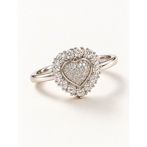 Anillo de Halo Geométrico con Circonita Blanca Chapado en Platino y Rodio para Boda - Product Image 1