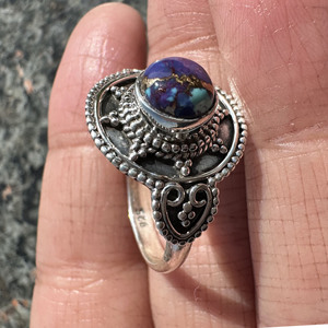 925 Sterling Silver Purple Copper <b>Turquoise</b> <b>Ring</b> Natural Composite Gemstone Jewelry Vintage Style Women's Silver <b>Ring</b> - Product Image 2