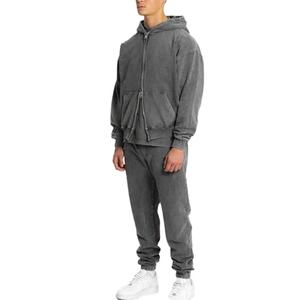 Sweats à capuche délavés à l'acide avec logo personnalisé élégant pour hommes Double fermeture éclair Vêtements décontractés pour l'extérieur Usine directe Fourniture Sweats à capuche pour hommes - Product Image 3
