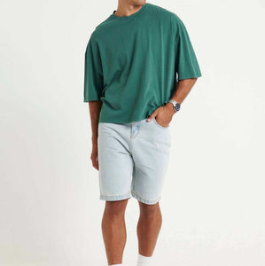 เสื้อครอปแขนสั้นผ้าคอตตอนสำหรับผู้ชาย, เสื้อครอปแขนสั้นทรงหลวมระบายอากาศได้ดีเสื้อยืดบ็อกซี่ขนาดใหญ่พิเศษใส่สบายแขนสั้นสีพื้น - Product Image 4