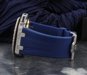Montre automatique de luxe sertie de moissanite avec bracelet bleu, bijoux hip-hop haut de gamme, aspect diamant VVS - Product Image 3