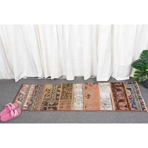 Kilim 1,4 X 4,4ft marrón Beige Alfombra de lana hecha a mano turco Tabriz tejido plano Jacquard técnica Patchwork patrón látex para pasillo - Product Image 4