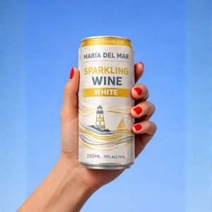 Vino Espumoso Blanco Semidulce Maria del Mar, 100% Airen, 10% ABV, Vino Espumoso Español en Lata de 250ml - Product Image 2