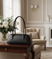 Sac à bandoulière minimaliste en cuir véritable noir, style vintage, avec deux longues poignées, fermeture éclair, résistant à l'eau, pour femme