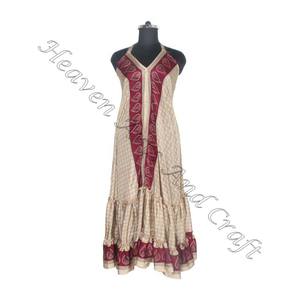 SD024 femmes été Boho Hippie Vintage soie licou robe recyclé Saree longue robe de soirée pour les filles - Product Image 5