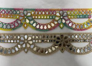 Ribete de Encaje Floral Vintage Ecológico con Espejo Étnico Indio Hecho a Medida para Decoración de Prendas, Saree, Dupatta, Vestidos y Manualidades - Product Image 5