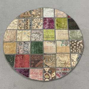 2.8x2.8 ft Round Turkish Rug, Vintage Rug, <b>Brown</b> Red Moroccan <b>Wool</b> Rug - Product Image 1