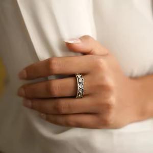 Vintage Art Deco Lab Grown Diamond Wedding Band 14K Compromiso de oro sólido para mujeres Romántico para fiestas de aniversarios - Product Image 1