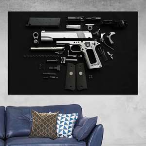 Impression sur toile murale en forme d'arme démontée - Décoration industrielle moderne, toile encadrée - Product Image 1