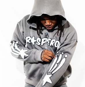 Streetwear Vintage Stone Washed Oversized Boxy <b>Cropped</b> Embroidered <b>Zip</b> <b>up</b> Studded Rhinestone Hoodie With Pockets - Product Image 4