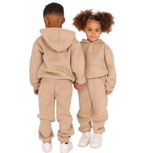 Ensemble de survêtement unisexe beige pour enfants, taille plus, avec sweat à capuche et pantalon de jogging, polaire confortable, vêtements décontractés d'hiver pour garçons et filles - Product Image 1