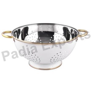 Colador de acero inoxidable profundo de calidad superior con asas de oro blanco Colador de metal Premium - Product Image 1